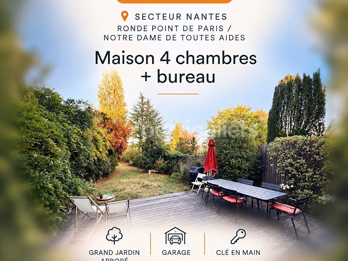 MAISON FAMILIALE -- NANTES -- DOUBLE PIECE DE VIE -- 4 CHAMBRES -- BUREAU -- JARDIN ARBORÉ -- GARAGE-- CLE EN MAIN--