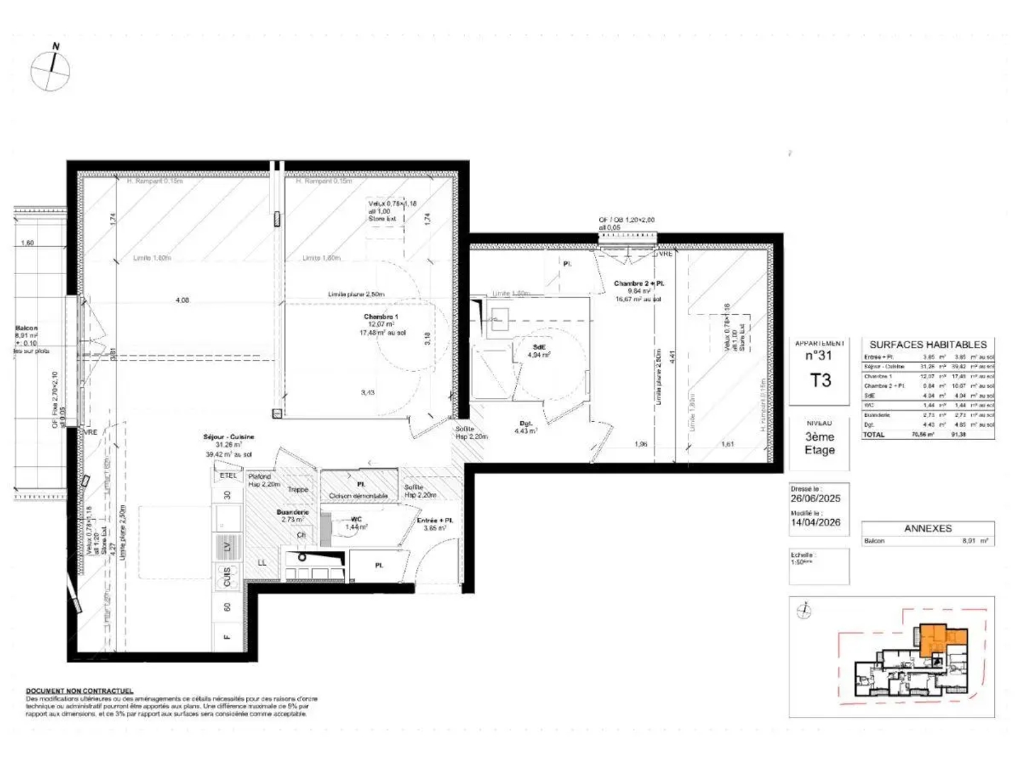 Appartement 3 pièces 70 m²