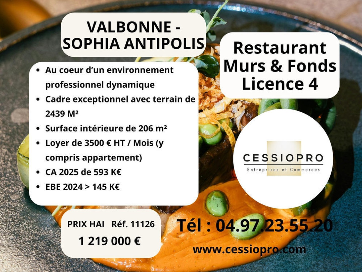 Valbonne Sophia Antipolis Restaurant Murs et Fonds de Commerce avec licence 4 au cadre exceptionnel