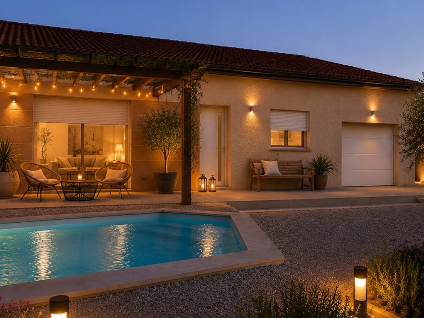Maison plain pied de 96 m² sur un Terrain de 739 m² avec une Vue sur les collines en face  Les points forts