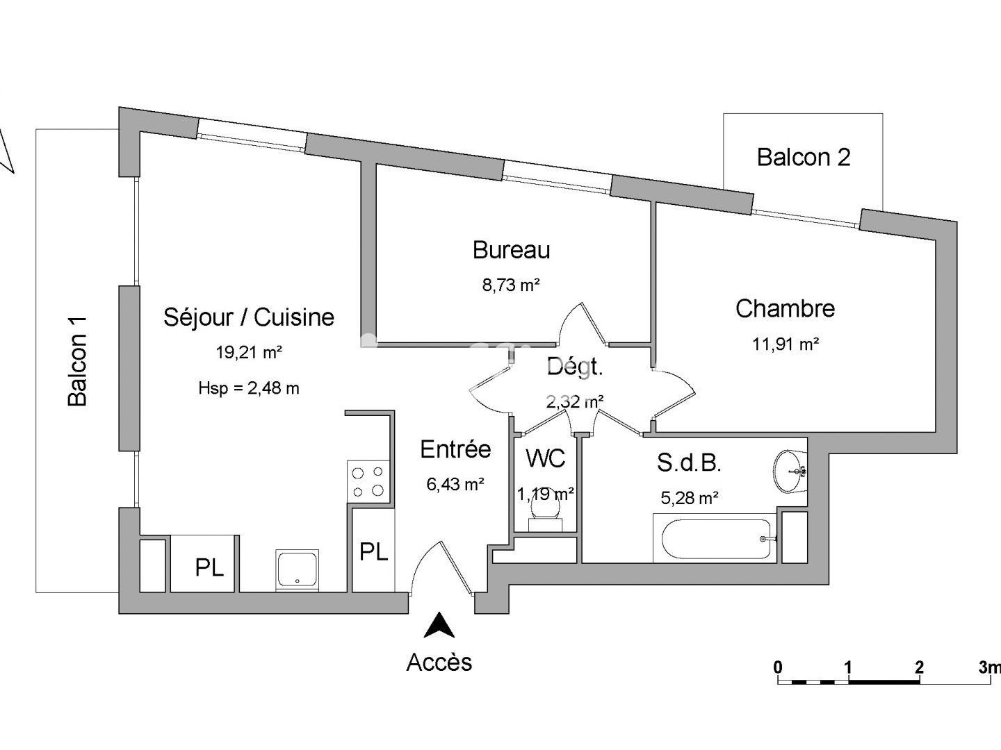 Appartement à vendre - 3 pièces - 55m2 - Mions (69780)