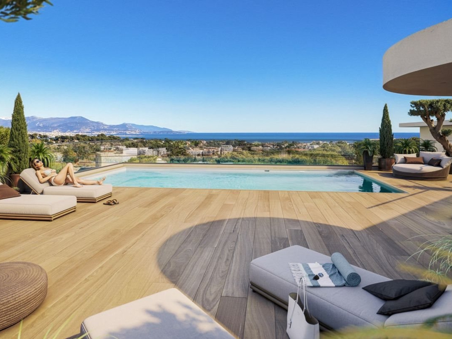 Terrasse au soleil couchant, vue mer — Antibes, Les Terriers