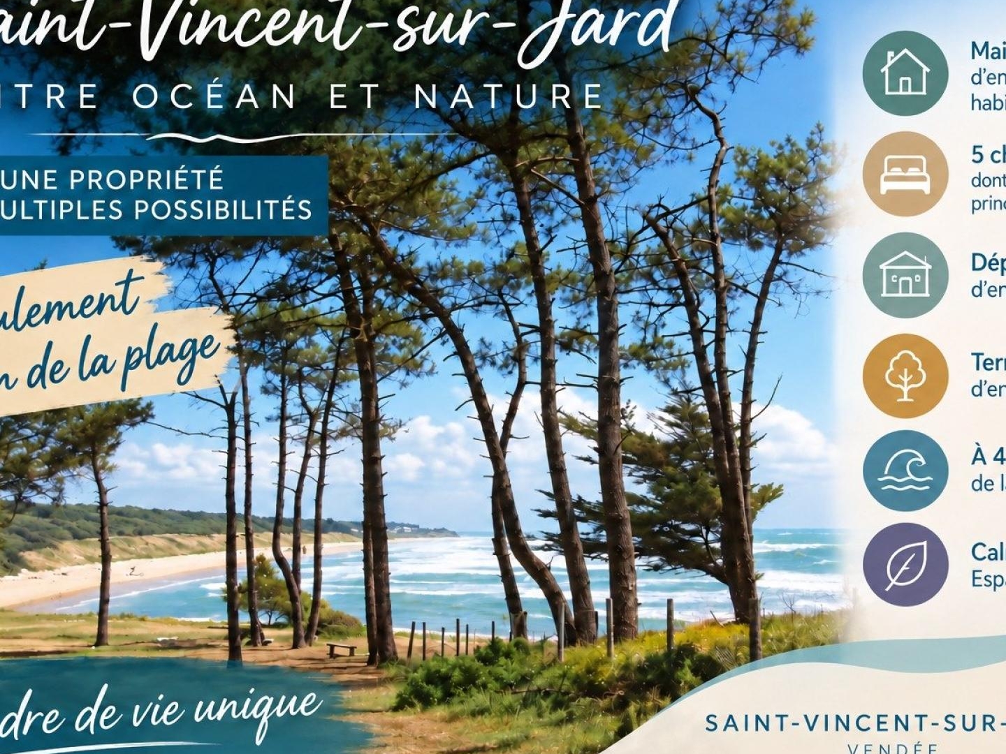 A 4 KM DE LA PLAGE, PROPRIETE AVEC GRAND TERRAIN & DEPENDANCE