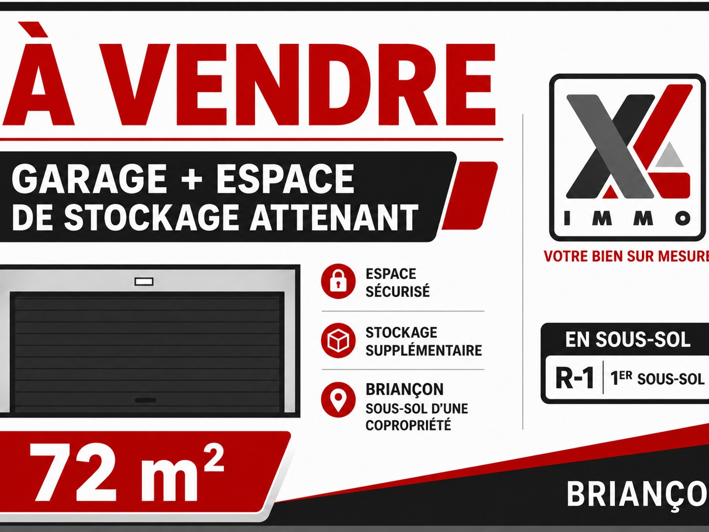Garage fermé et vaste espace de stockage