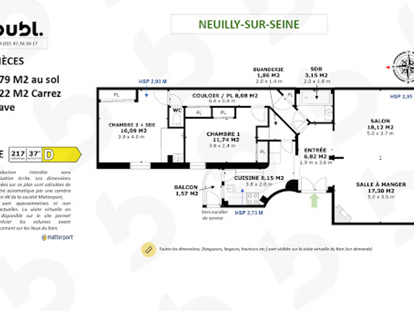 Appartement à vendre - 4 pièces - 92m2 - Neuilly-Sur-Seine (92200)